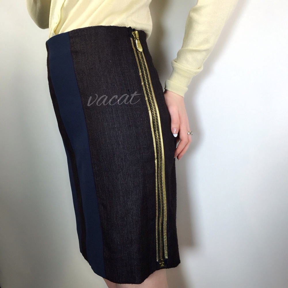 Balenciaga Blue & Dark Grey Mini Skirt w/Bold Front Zip - Picture 2 of 5